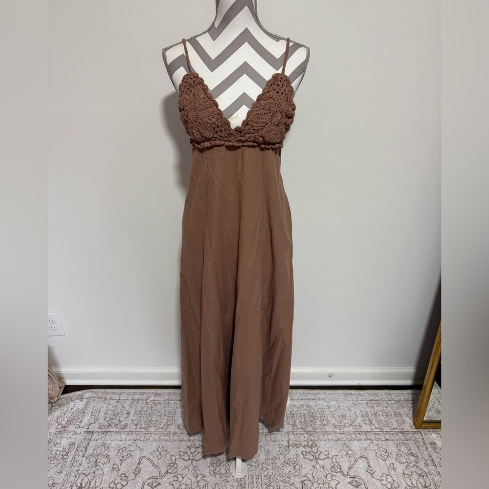 Free People Brown Crochet Maxi Dress